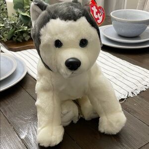 Ty Plush Husky Dog Toy - Cream and Black